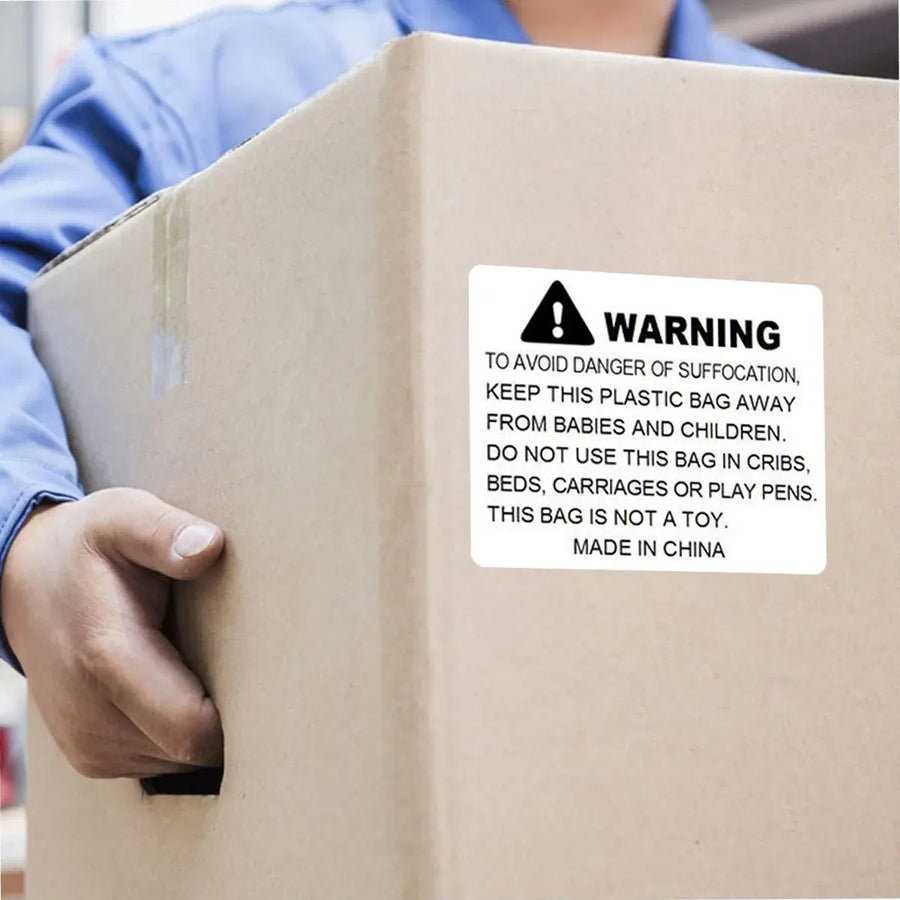 Suffocation Warning Labels Roll 3 Sizes Available Strong Water-Based Adhesive - 4x3cm