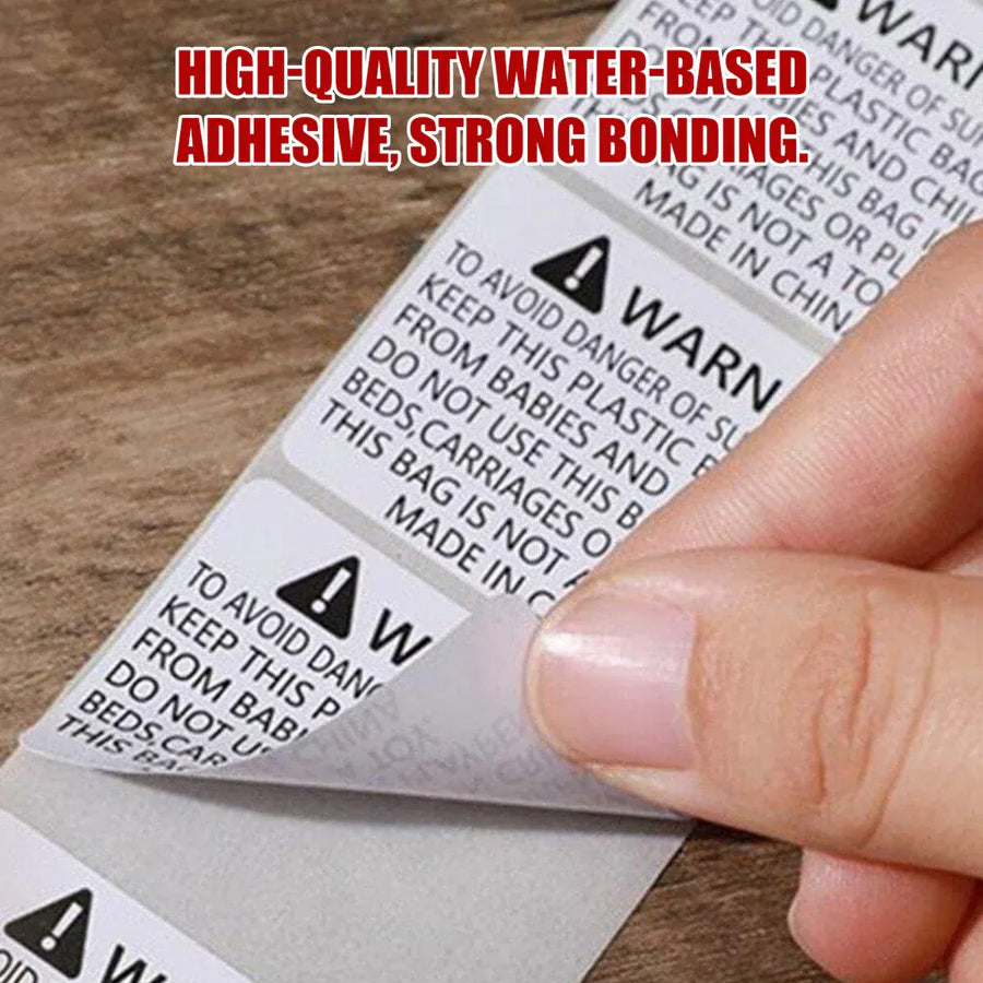Suffocation Warning Labels Roll 3 Sizes Available Strong Water-Based Adhesive - 4x3cm