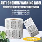 Suffocation Warning Labels Roll 3 Sizes Available Strong Water-Based Adhesive - 6x6cm