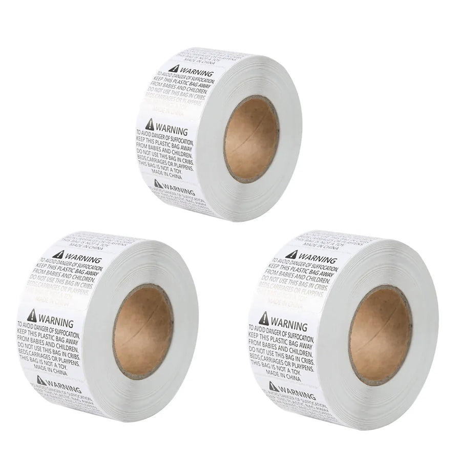 Suffocation Warning Labels Roll 3 Sizes Available Strong Water-Based Adhesive - 6x6cm