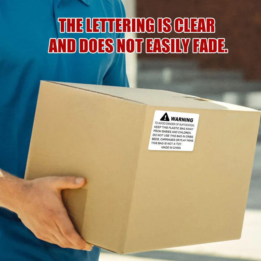 Suffocation Warning Labels Roll 3 Sizes Available Strong Water-Based Adhesive - 6x6cm