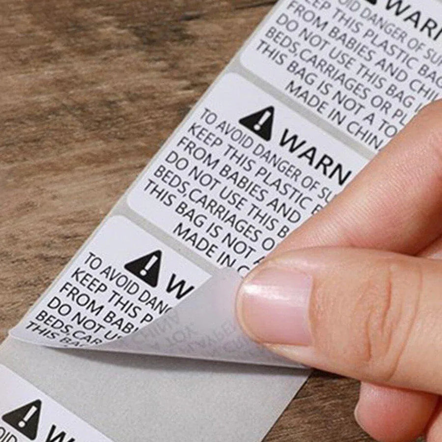 Suffocation Warning Labels Roll 3 Sizes Available Strong Water-Based Adhesive - 6x6cm