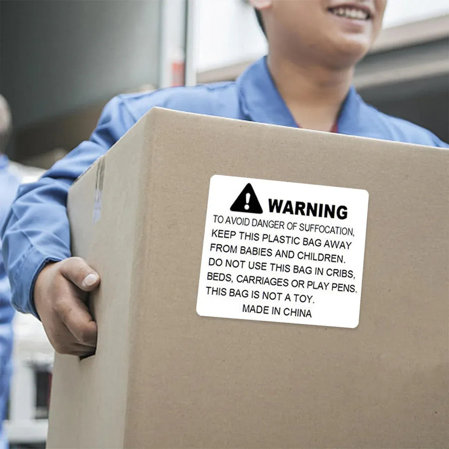 Suffocation Warning Labels Roll 3 Sizes Available Strong Water-Based Adhesive - 6x6cm