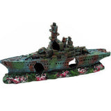 Aquarium Shipwreck Ship Fish Tank Resin Sunken Ship Fishing Hiding Pot Decor - Front View