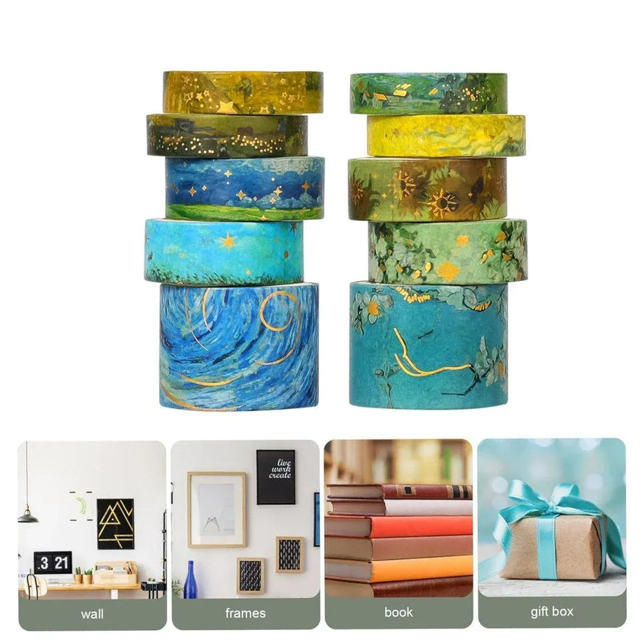 Gold Foil Washi Tape Set Decorative Craft Tape for Gift Wrapping Scrapbooking - YSSCJ