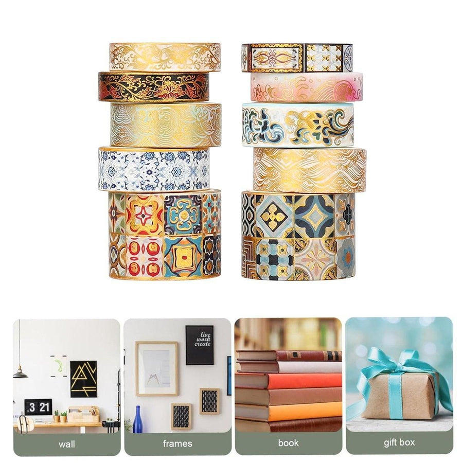 Gold Foil Washi Tape Set Decorative Craft Tape for Gift Wrapping Scrapbooking - YSSCJ