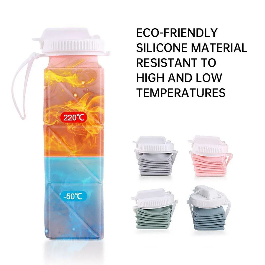 620ml Silicone Folding Water Bottle Food Grade Outdoor Sports Kettle High Temp - Blue