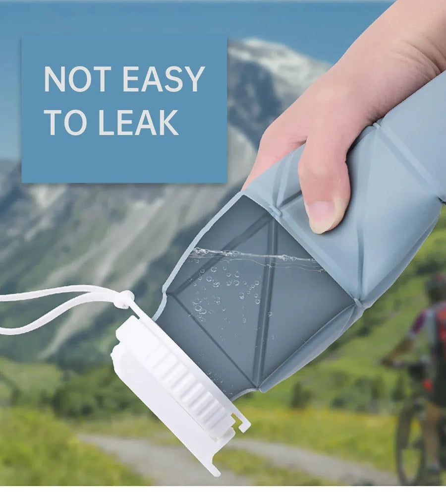 620ml Silicone Folding Water Bottle Food Grade Outdoor Sports Kettle High Temp - Blue