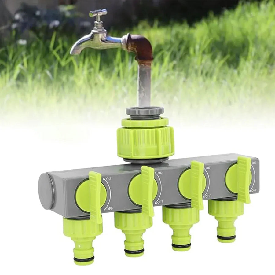 Garden Hose Splitter 4 Way Tap Connector With Valve for Lawn Irrigation System
