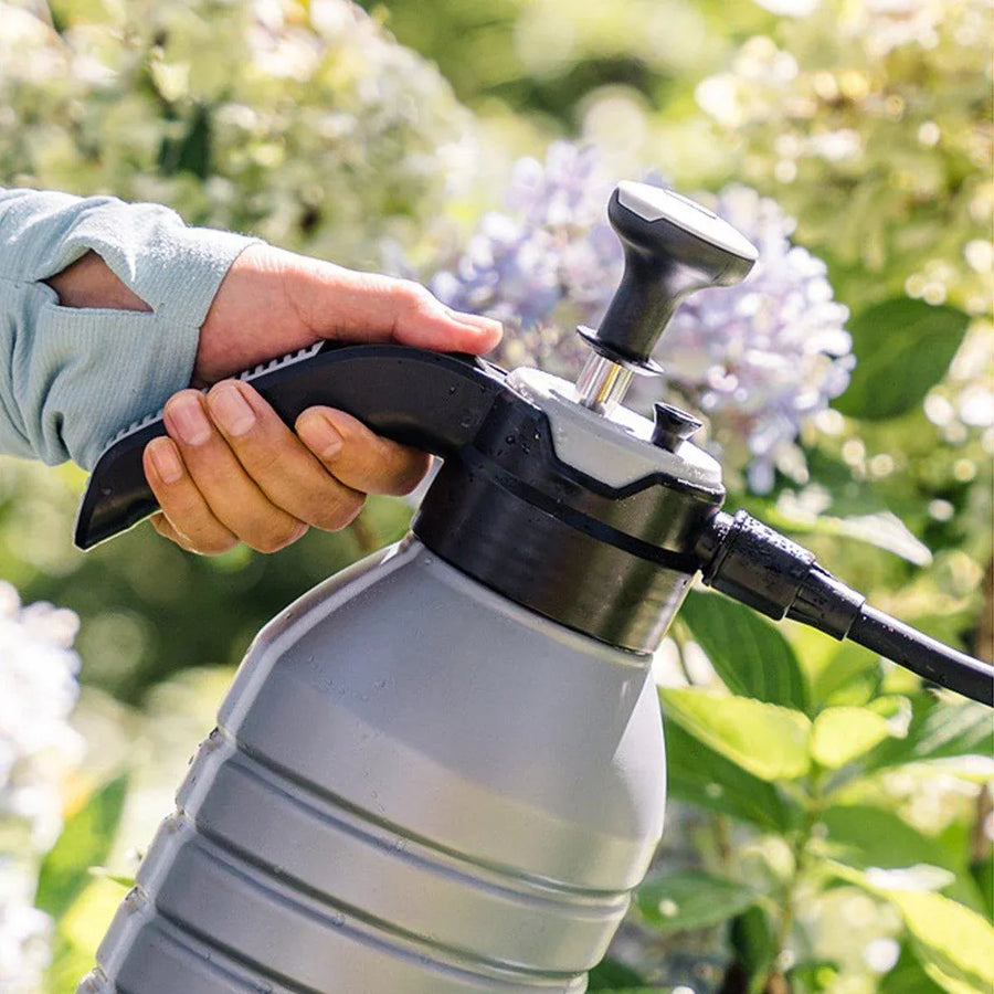 Pressure Pump Spray Bottle 2L Easy Pump Adjustable Nozzle Garden Watering Flower - Grey