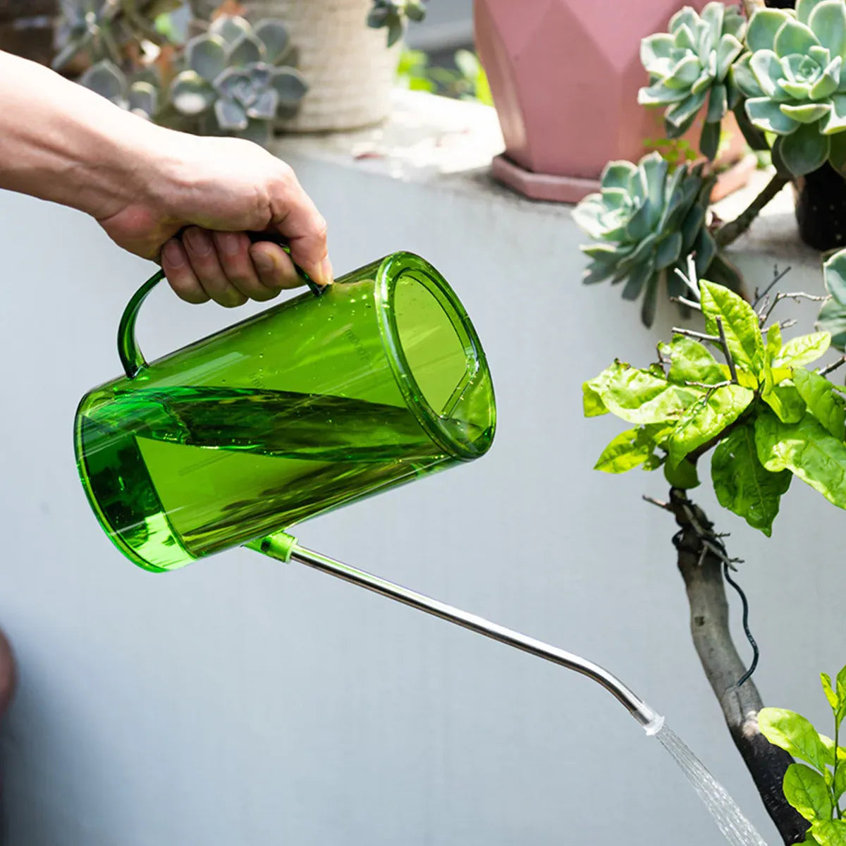 Watering Can Long Spout For Indoor Outdoor Garden Potted Plants Flowers Use - Transparent