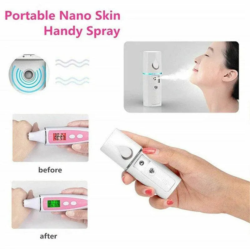 L2 Mini Nano Facial Mister With Top Mirror Rechargeable Cool Mist Sprayer  Au - Pink