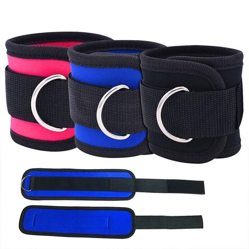2PCS Weight Lifting Ankle D-Ring Strap Pulley Cable Kickbacks Attachment Gym Leg - Black
