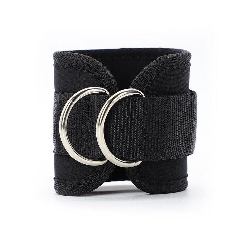 2PCS Weight Lifting Ankle D-Ring Strap Pulley Cable Kickbacks Attachment Gym Leg - Black