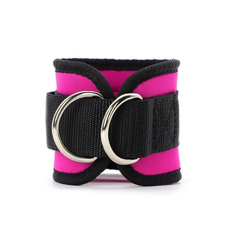 2PCS Weight Lifting Ankle D-Ring Strap Pulley Cable Kickbacks Attachment Gym Leg - Black