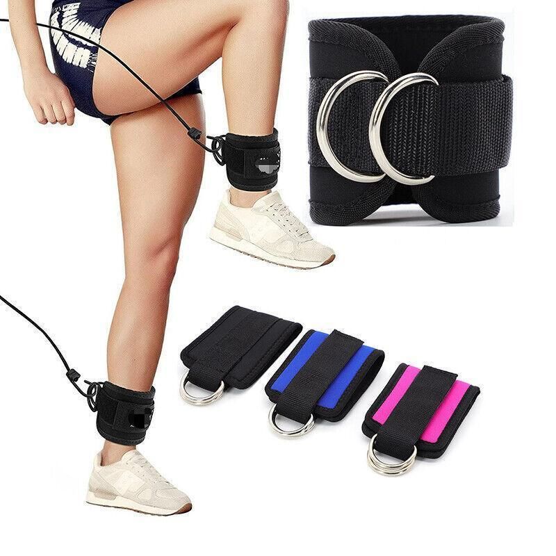 2PCS Weight Lifting Ankle D-Ring Strap Pulley Cable Kickbacks Attachment Gym Leg - Black