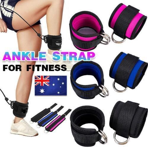 2PCS Weight Lifting Ankle D-Ring Strap Pulley Cable Kickbacks Attachment Gym Leg - Blue