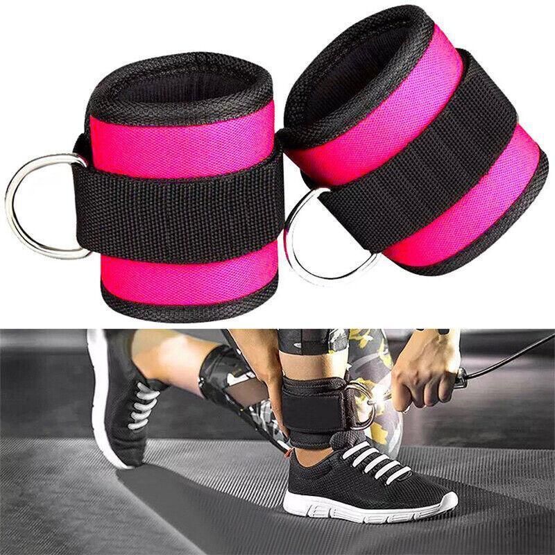 2PCS Weight Lifting Ankle D-Ring Strap Pulley Cable Kickbacks Attachment Gym Leg - Blue