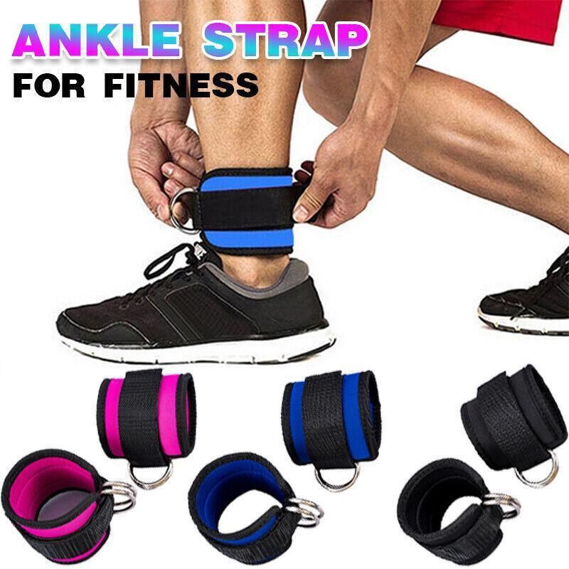 2PCS Weight Lifting Ankle D-Ring Strap Pulley Cable Kickbacks Attachment Gym Leg - Blue