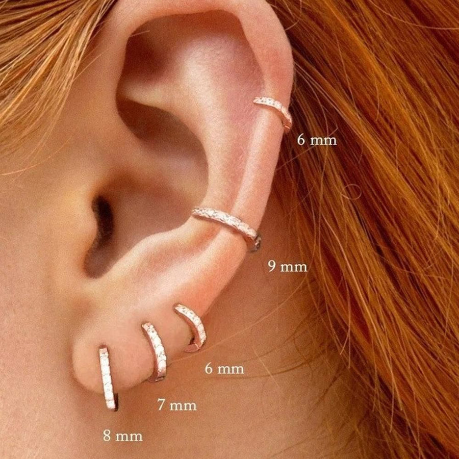 7sizes Hoop Earring Silver Zirconia Ear Huggie Hoop Cartilage Piercing Jewellery - Silver-10mm