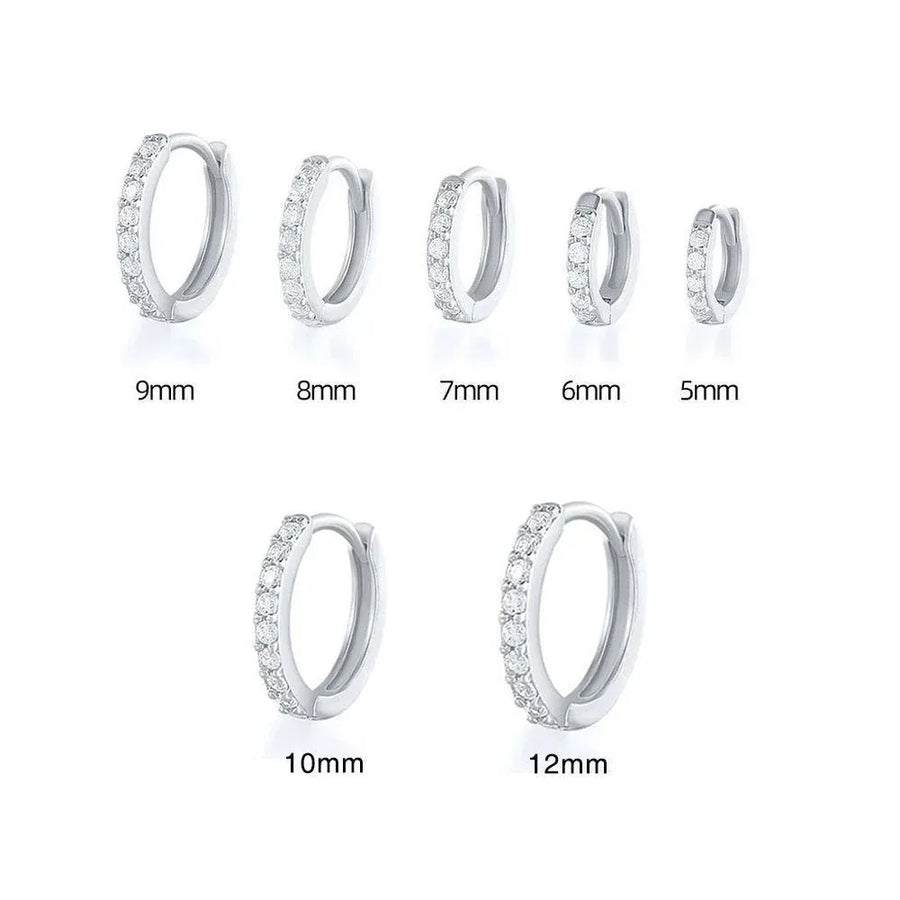 7sizes Hoop Earring Silver Zirconia Ear Huggie Hoop Cartilage Piercing Jewellery - Silver-10mm
