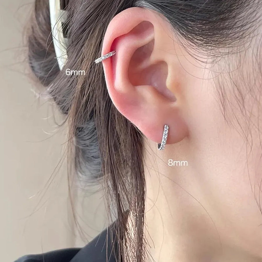 7sizes Hoop Earring Silver Zirconia Ear Huggie Hoop Cartilage Piercing Jewellery - Silver-10mm