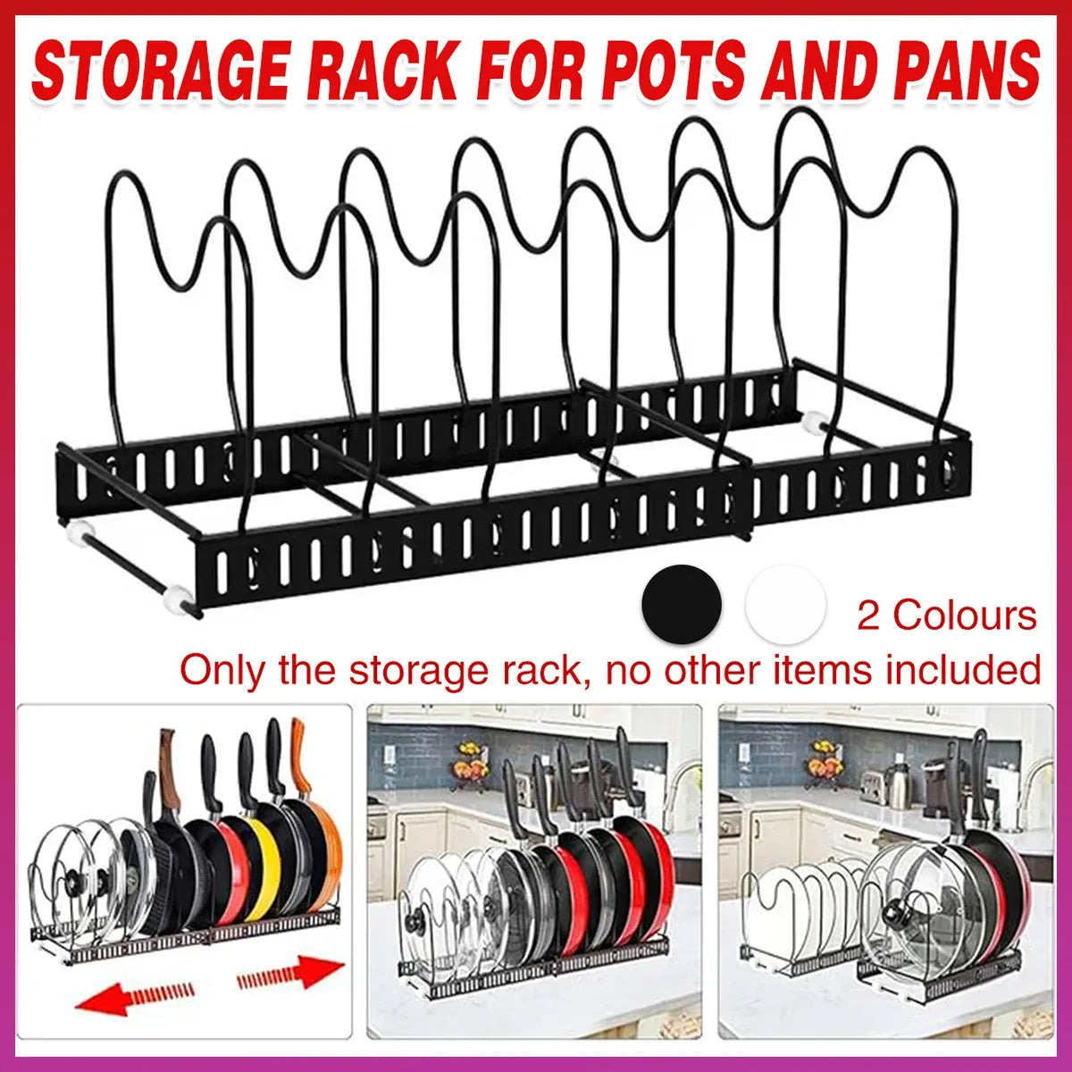 Retractable Kitchen Storage Rack Pot Lid Holder Cutting Board Organizer Stand - White
