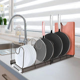 Retractable Kitchen Storage Rack Pot Lid Holder Cutting Board Organizer Stand - White - Extra Image