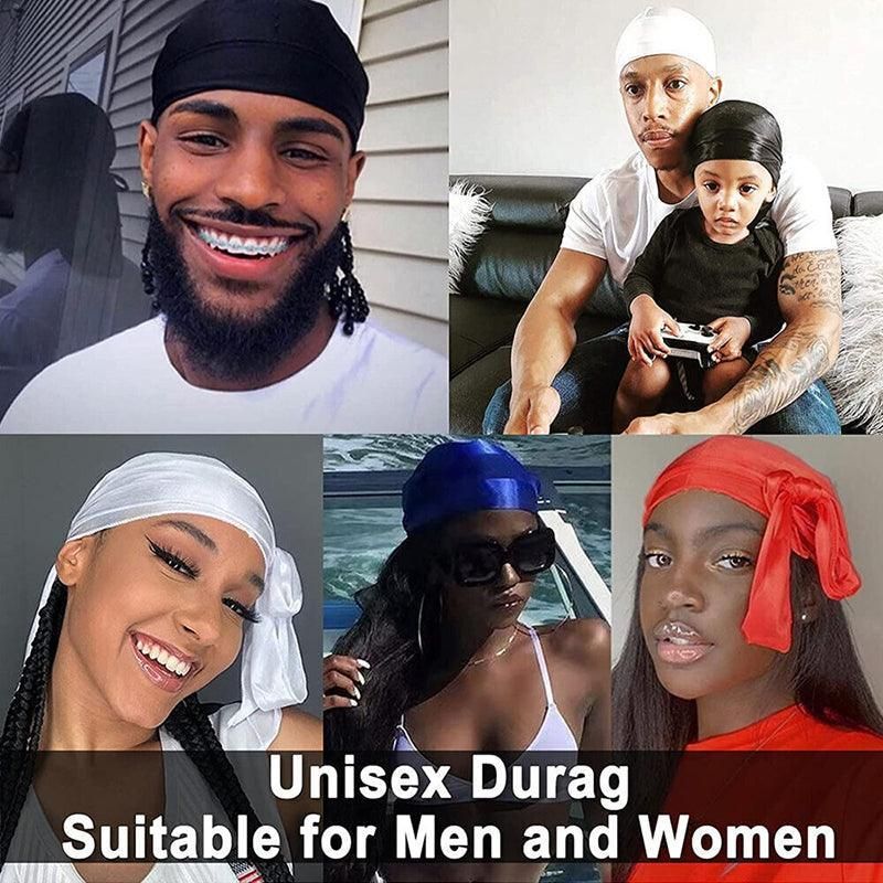 Velvet Durag Silky Hat Cap Men Women Premium Designer Doo Rag Wave Silk Headwear - Wine red