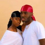 Velvet Durag Silky Hat Cap Men Women Premium Designer Doo Rag Wave Silk Headwear - Wine red - Extra Image