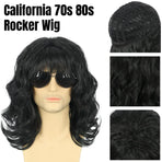 Mens Curly Wig 70s80s Style Medium Length Hair Costume Party Rock Star Look
