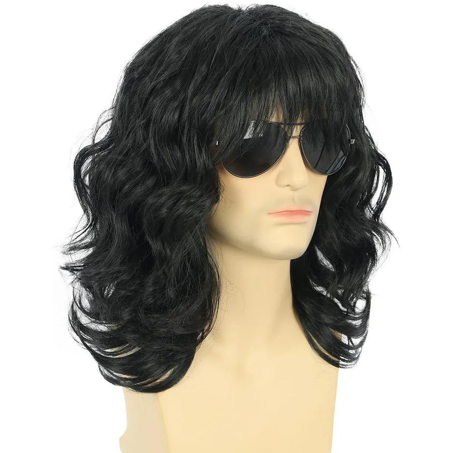 Mens Curly Wig 70s80s Style Medium Length Hair Costume Party Rock Star Look