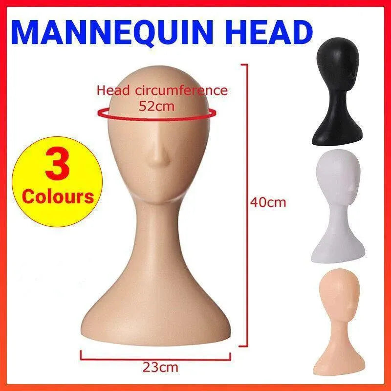 Display Stand Female Mannequin Head for Wig Hat Scarf Hair Model - Black
