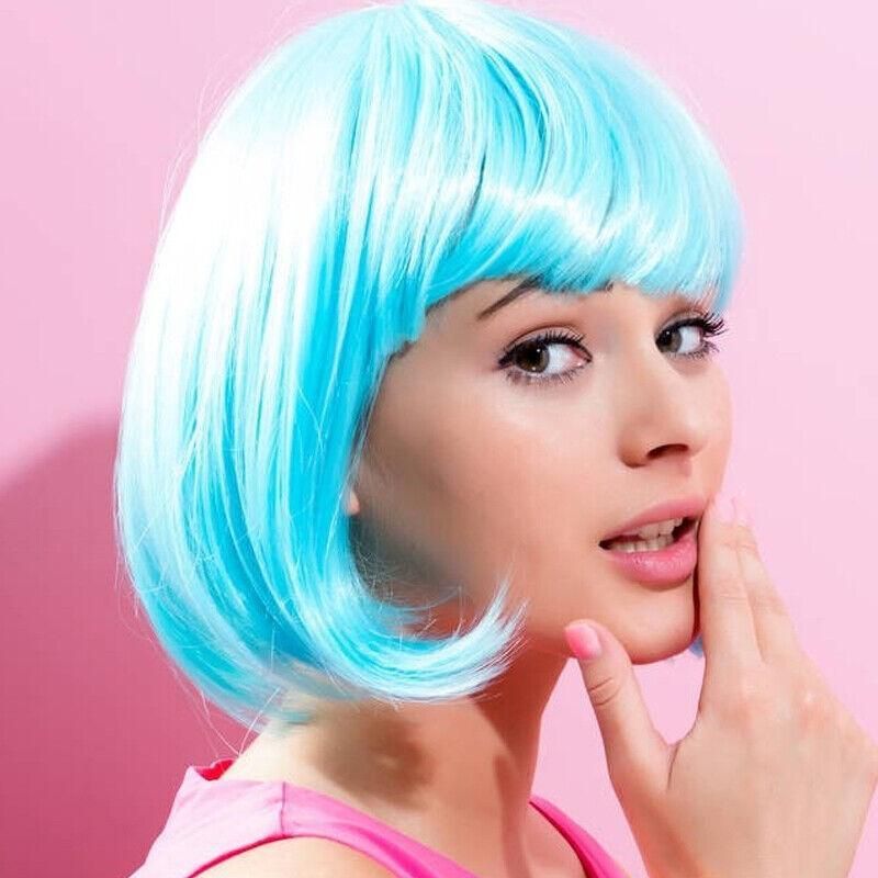 Short Bob Wig with Bangs for Women Synthetic Cosplay Party Hair in 14 Colours - Brown