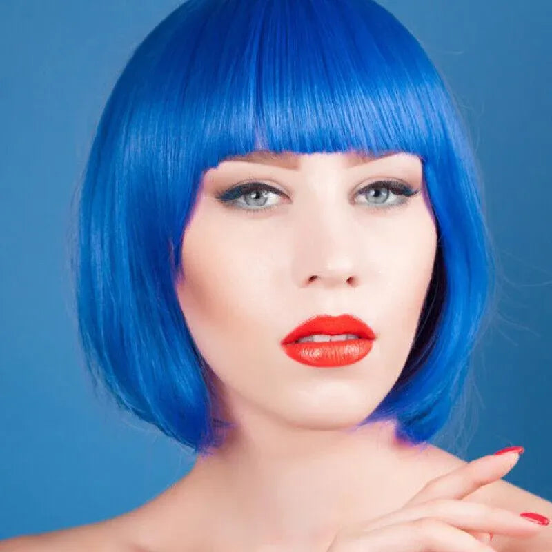 Short Bob Wig with Bangs for Women Synthetic Cosplay Party Hair in 14 Colours - Brown
