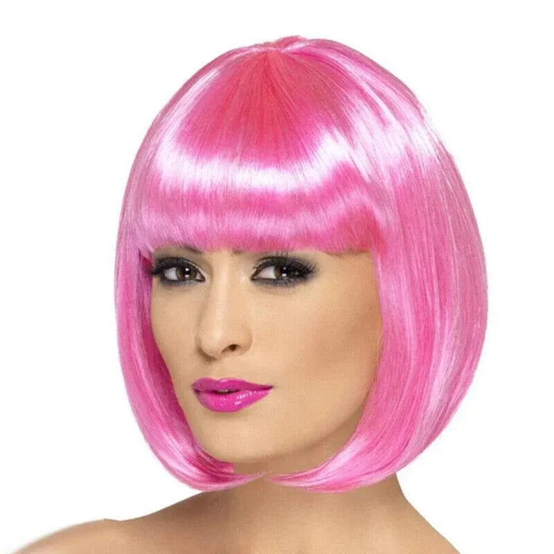 Short Bob Wig with Bangs for Women Synthetic Cosplay Party Hair in 14 Colours - Red