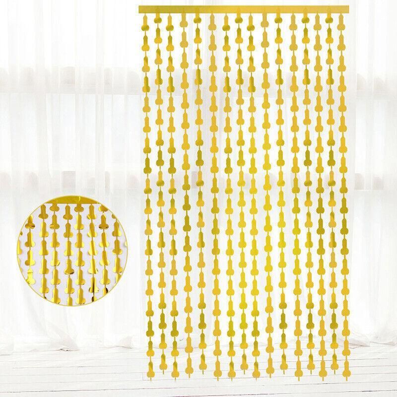 Metallic Tinsel Curtain 2m x 1m Hens Party Backdrop Foil Fringe Hanging Decor - Gold