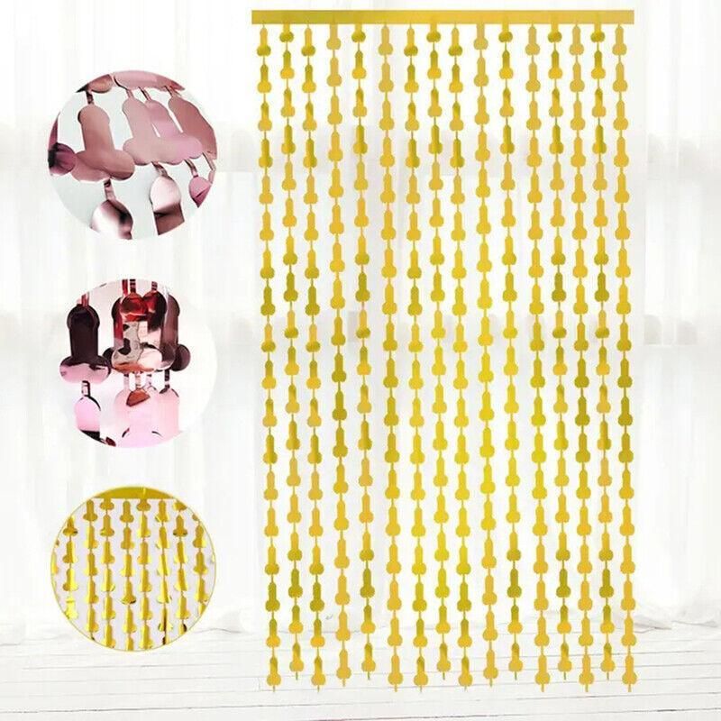 Metallic Tinsel Curtain 2m x 1m Hens Party Backdrop Foil Fringe Hanging Decor - Gold