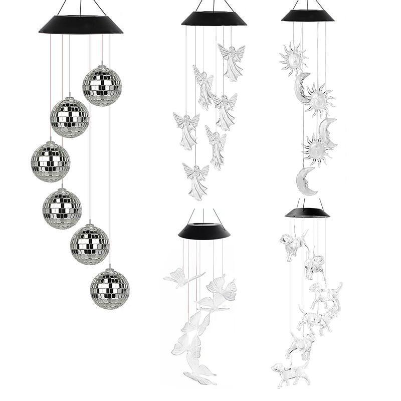 Colour Changing Wind Chimes LED Light Hanging Decor Outdoor Solar Powered Garden - Dogs