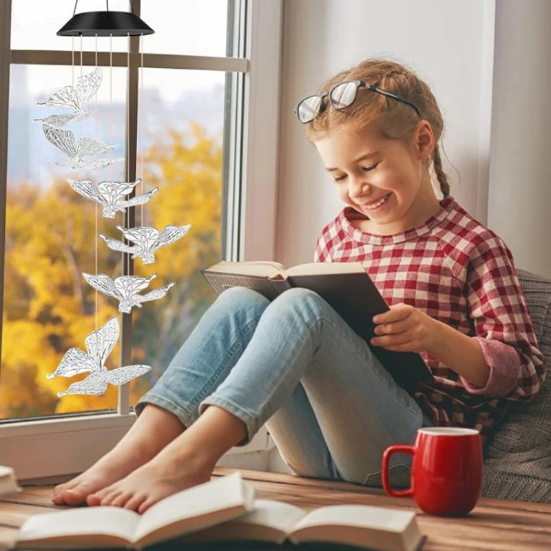 Colour Changing Wind Chimes LED Light Hanging Decor Outdoor Solar Powered Garden - Dogs