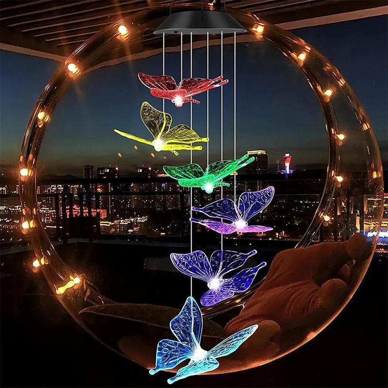 Colour Changing Wind Chimes LED Light Hanging Decor Outdoor Solar Powered Garden - Dogs