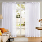 Sheer Voile Curtains Rod Pocket Window Panel for Bedroom 140cm x 230cm Drapes - Black - Rear View