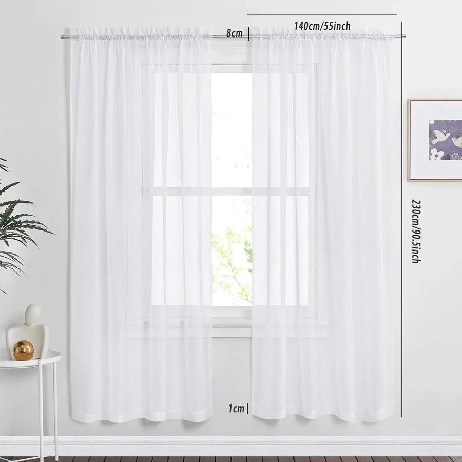 Sheer Voile Curtains Rod Pocket Window Panel for Bedroom 140cm x 230cm Drapes - Black