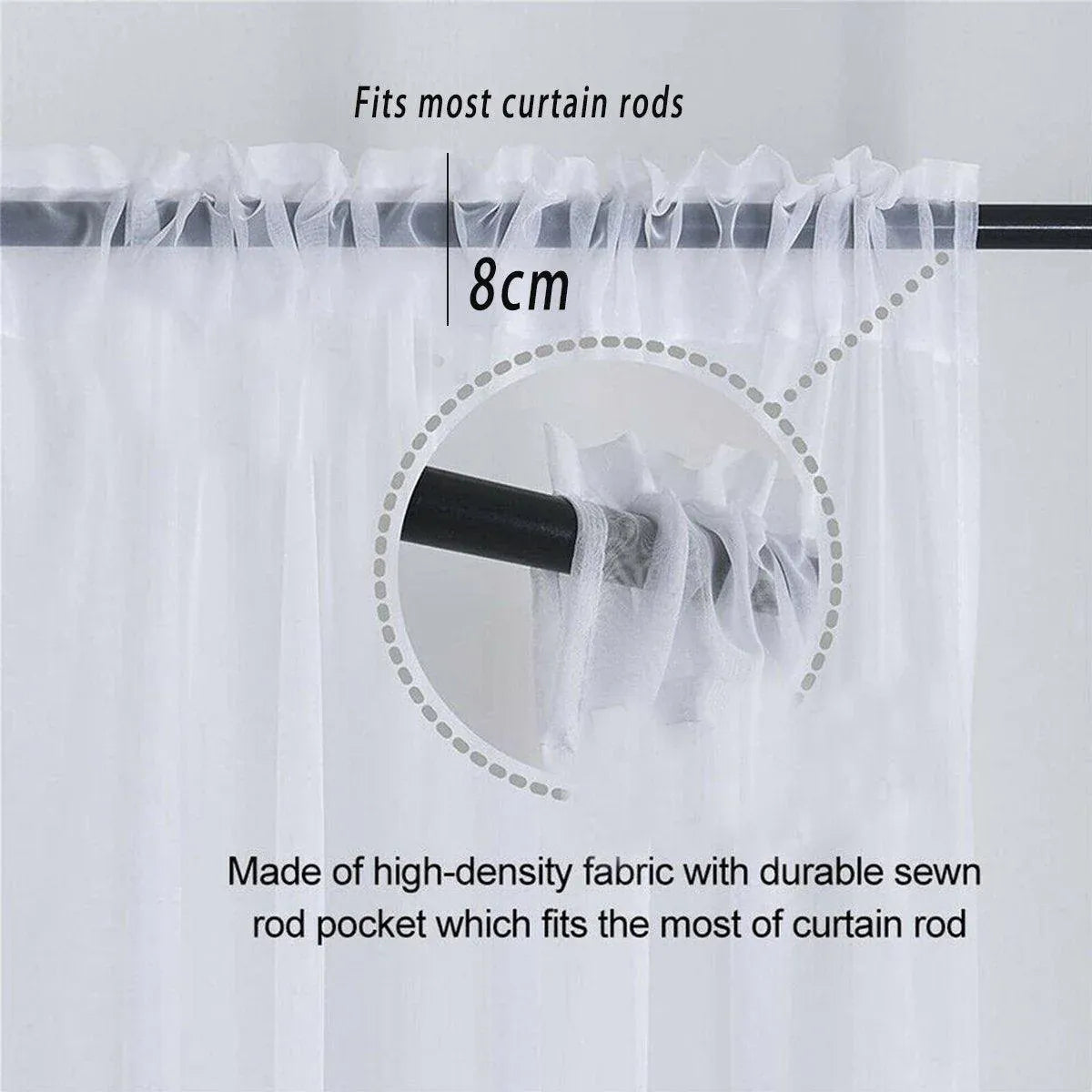 Sheer Voile Curtains Rod Pocket Window Panel for Bedroom 140cm x 230cm Drapes - Black