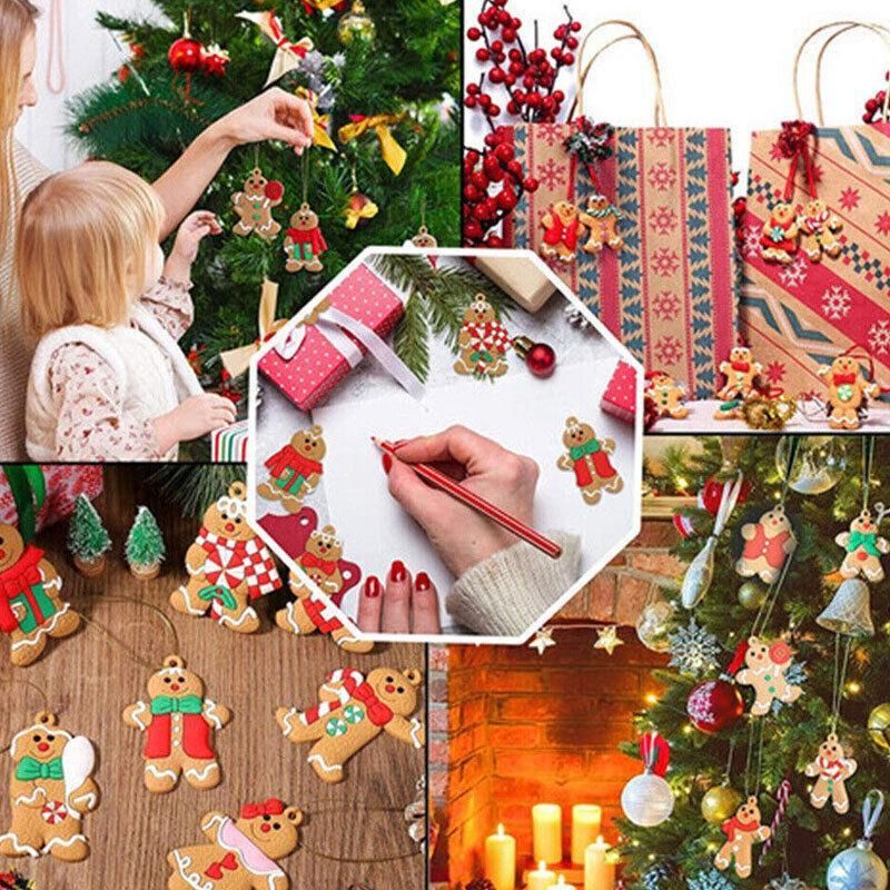 12X Gingerbread Man Xmas Tree Ornament Gift Party Hanging Pendants Window Decor - Window Decor-jbr snowflake