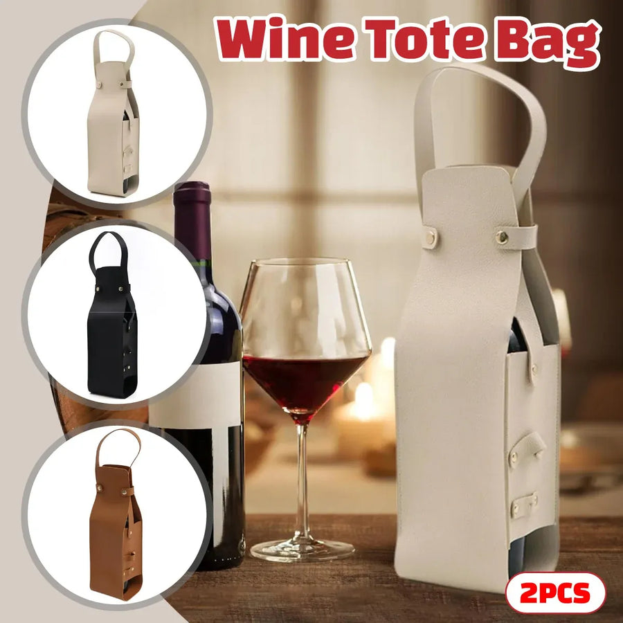 2PCS Wine Tote Bag PU Leather with Handle Durable for Party Gift