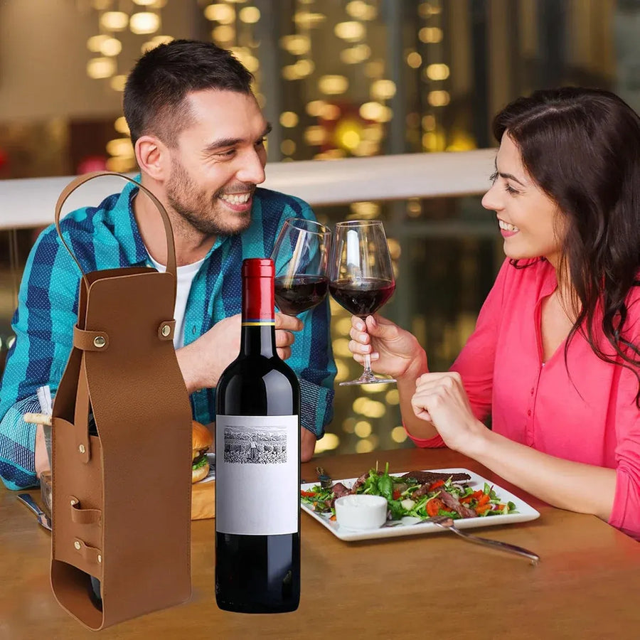 2PCS Wine Tote Bag PU Leather with Handle Durable for Party Gift