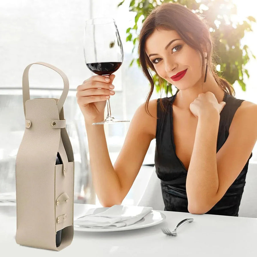 2PCS Wine Tote Bag PU Leather with Handle Durable for Party Gift