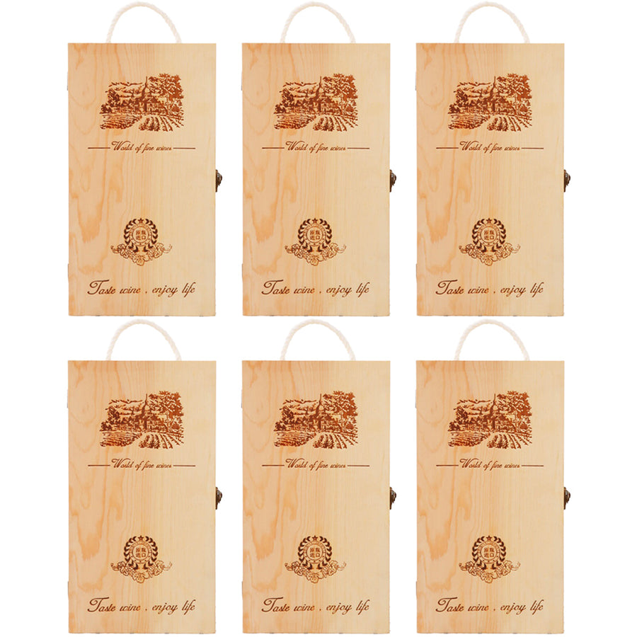 6pcs Red Wine Wooden Gift Box Packaging Storage Box for Wine Bottle Gifts - Double pull-out