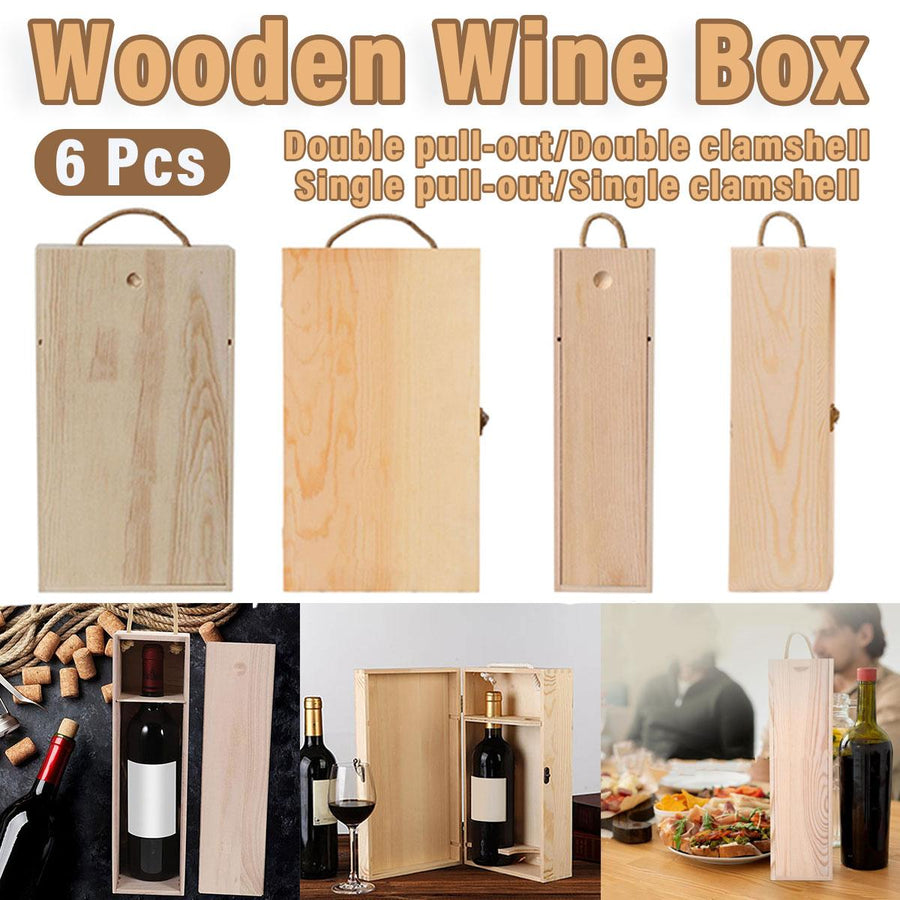 6pcs Red Wine Wooden Gift Box Packaging Storage Box for Wine Bottle Gifts - Single clamshell